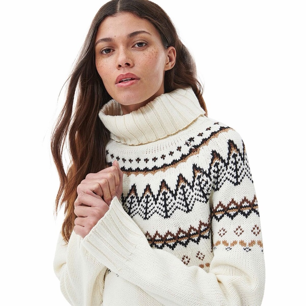 Tahari Fair Isle Turtleneck Sweater Ivory Knit XS Cozy Winter Oversized - Picture 2 of 9